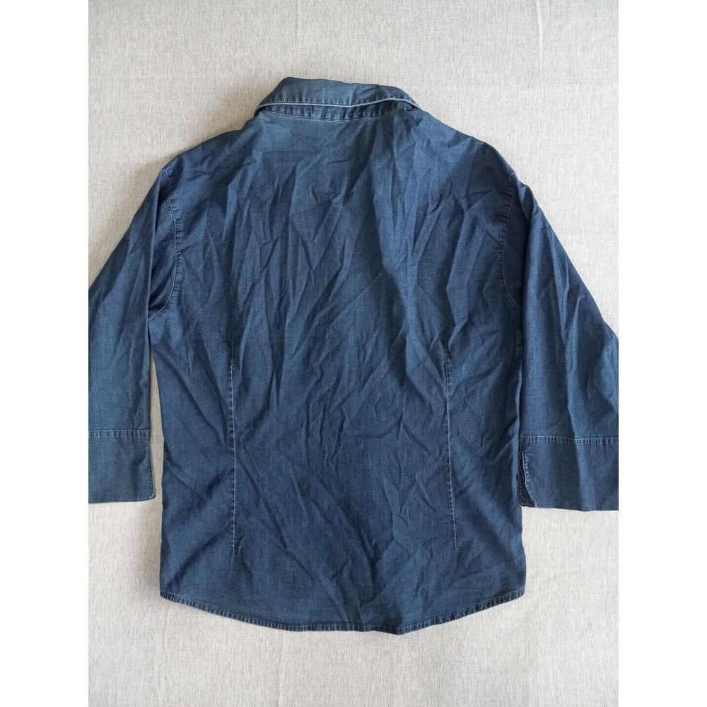 Lee Women's Large Stretch Cowboy Western Button-Up Chambray Blue Shirt - Picture 12 of 13